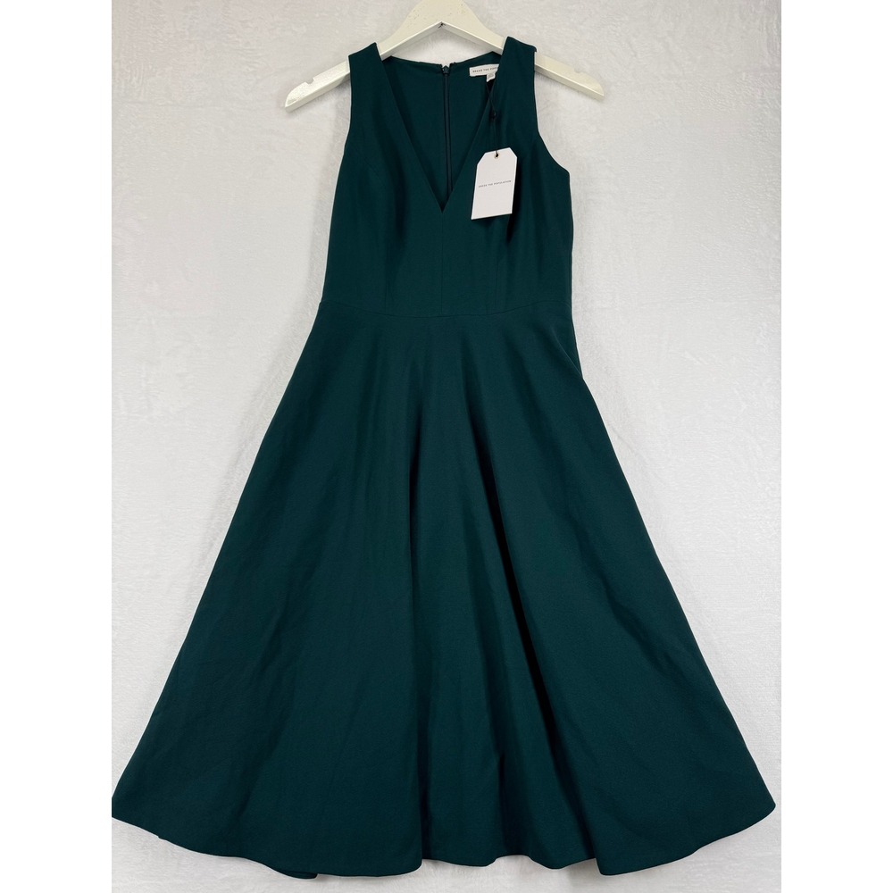 Dress‎ the Population Catalina Midi Dress Pine Green Sleeveless V Neck Size S